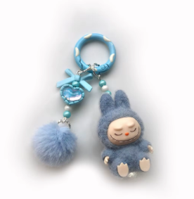 🧸✨Labubu mini gevlokte sleutelhanger – Zacht, Schattig & Creatief!